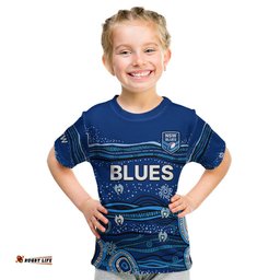 Custom Text And Number NSW Blues Rugby Kid T Shirt Aboriginal Indigenous