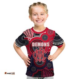 Custom Personalised And Number Demons AFL Kid T Shirt Aboriginal Patterns