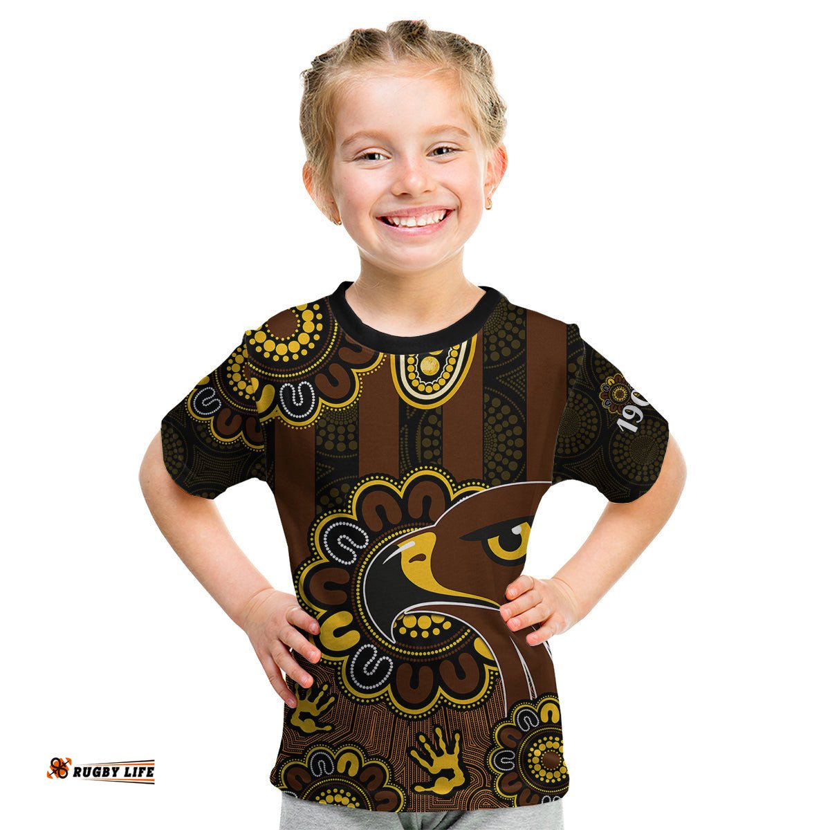 Custom Personalised AFL Hawthorn Hawks 1902 Aboriginal Kid T Shirt