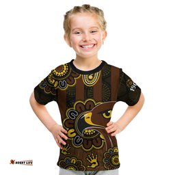 Custom Personalised AFL Hawthorn Hawks 1902 Aboriginal Kid T Shirt