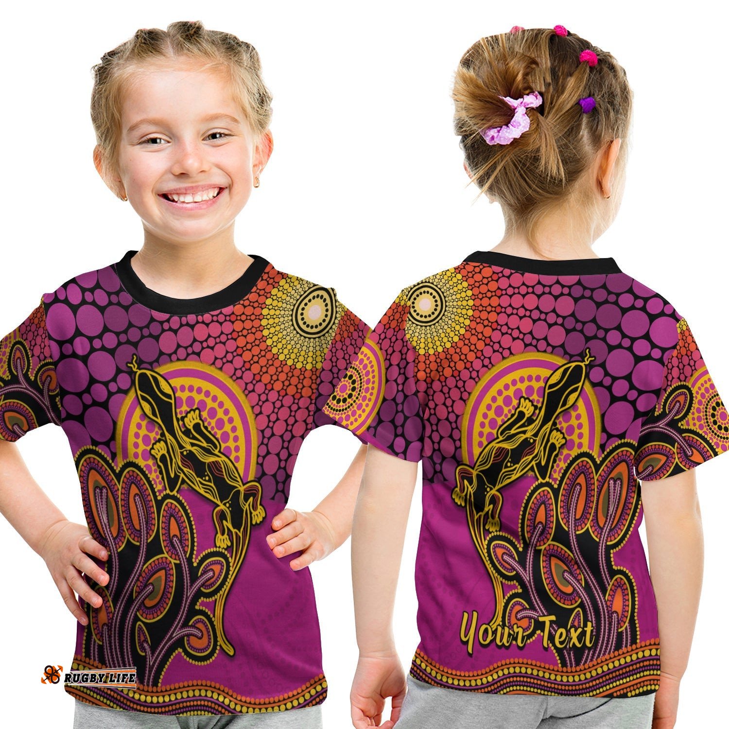Custom Personalised Aboriginal Lizard T Shirt KID Tree On The Hill Sunshine