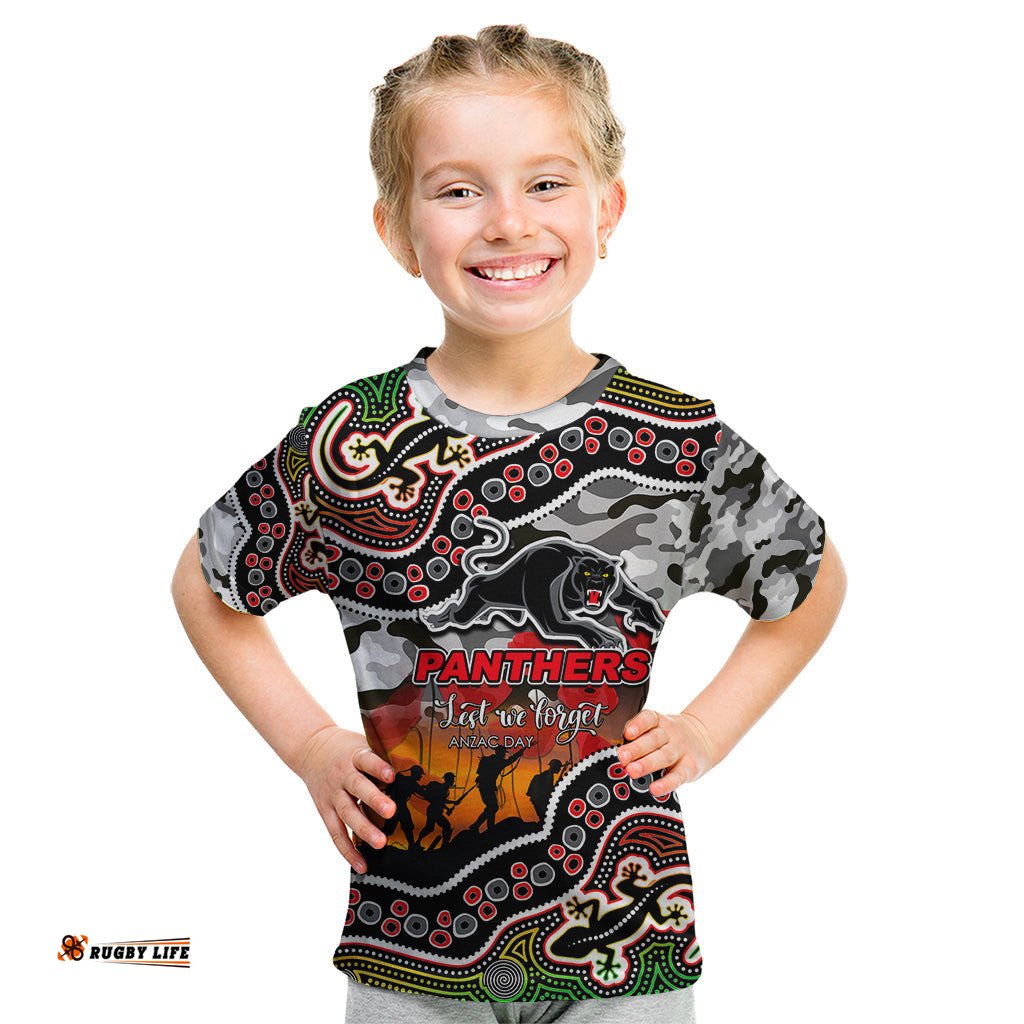 Custom Personalised Anzac Day NRL - Panthers Kid T Shirt Aboriginal Lizard Patterns