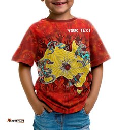 Custom Aboriginal Kid T-shirts - Australia Map Hand Patterns Spider Web