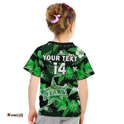 Custom Text And Number Melbourne Stars Cricket T Shirt KID Aboriginal Art Mix Tropical Flowers