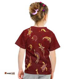 Aboriginal Art T Shirt KID Animals Australia Version Maroon