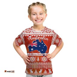 Custom Personalised Australia T Shirt KID Australian Map Aboriginal Painting Merry Christmas