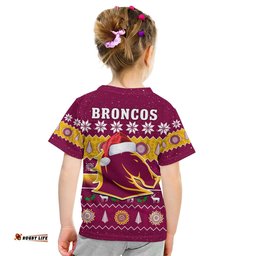 Broncos Christmas T Shirt KID Brisbane Aboriginal Art Merry Xmas