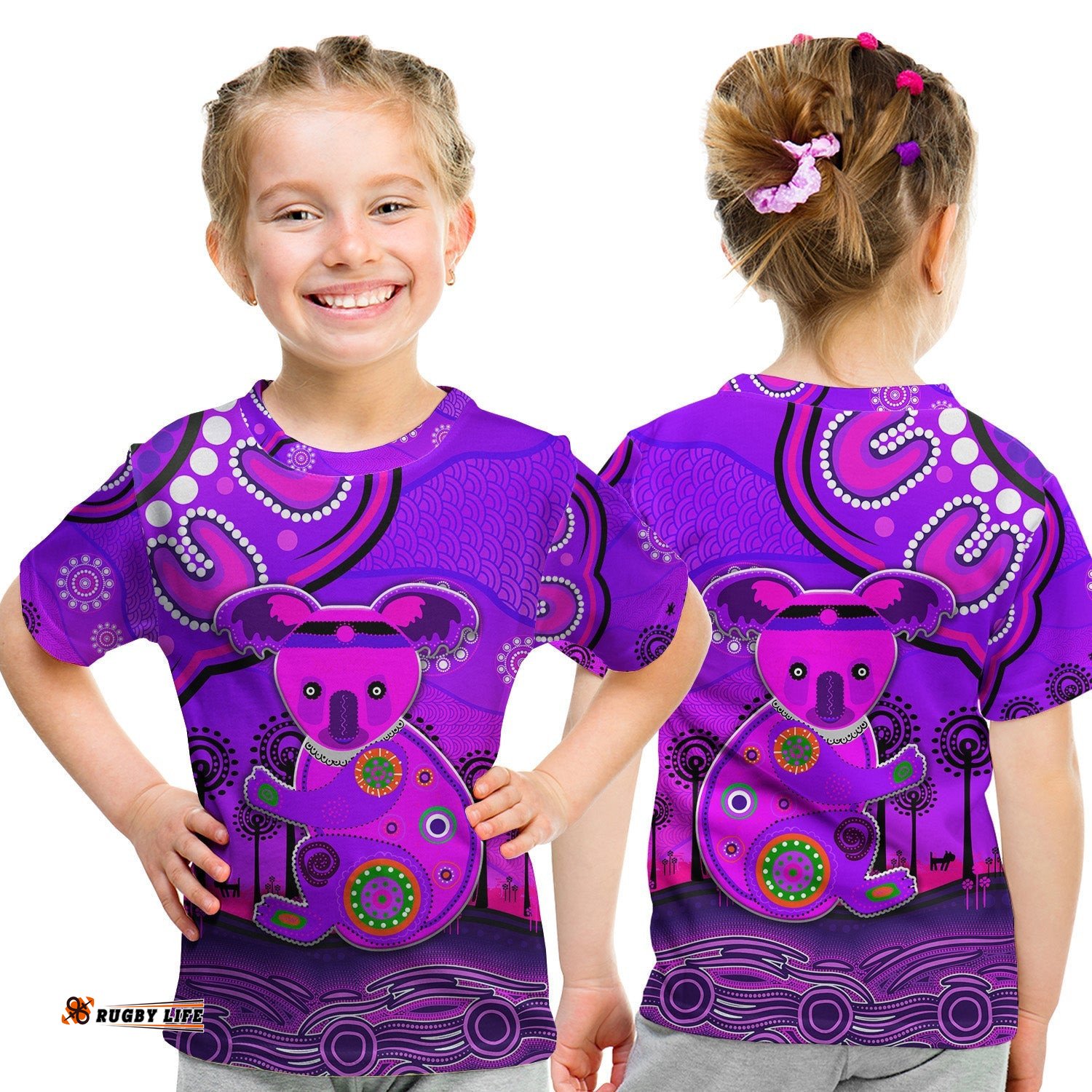 Aboriginal Art Koala T Shirt KID Indigenous Unique Vibes - Purple
