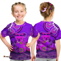 Aboriginal Art Koala T Shirt KID Indigenous Unique Vibes - Purple