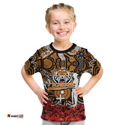 Wests Tigers T Shirt KID Anzac Day Poppy Flowers With Aboriginal