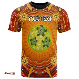 Custom Text Aboriginal Kid T-Shirt - Turtle Circle Dot Painting Art