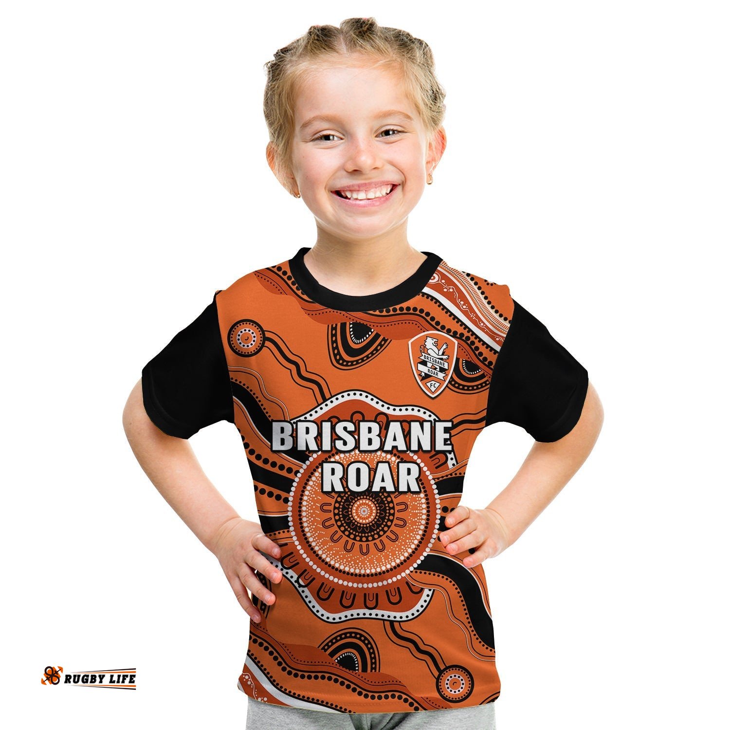 Brisbane Roar Football T Shirt KID Go Lions Aboriginal