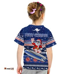 Australia Christmas T Shirt KID Aussie Aboriginal Santa Claus is Surfing with Kangaroo