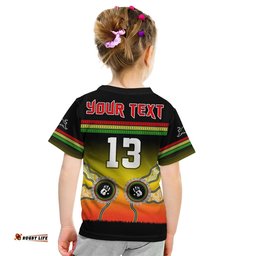 Custom Text and Number Panthers T Shirt KID Go The Mighty Penrith Aboriginal