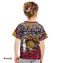 Brisbane Broncos T Shirt KID Anzac Day Poppy Flowers With Aboriginal