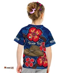 Custom Personalised Australia ANZAC T Shirt KID Lest We Forget Camouflage Mix Aboriginal Poppies And Slouch Hat