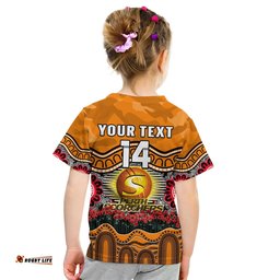 Custom Text And Number Perth Scorchers Cricket ANZAC T Shirt KID Poppy Aboriginal Camouflage