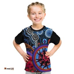 Custom Personalised Australia ANZAC Day Kid T Shirt Aboriginal Military and Poppy Flowers Style