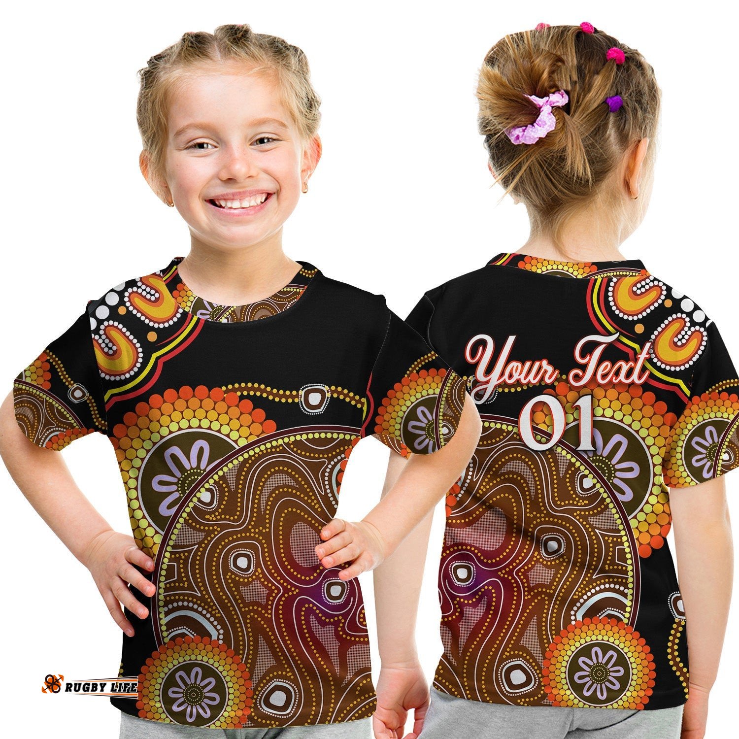 Custom Personalised Aboriginal T Shirt KID Sun Rise Indigenous Vibes