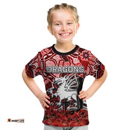 St. George Dragons T Shirt KID Anzac Day Poppy Flowers With Aboriginal