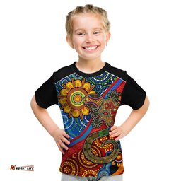 Custom Text and Number Australia Lizard and Sun T Shirt KID Aboriginal Art Speical