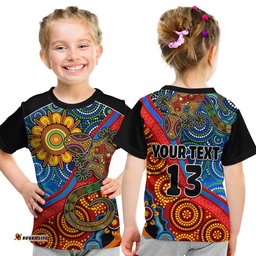 Custom Text and Number Australia Lizard and Sun T Shirt KID Aboriginal Art Speical