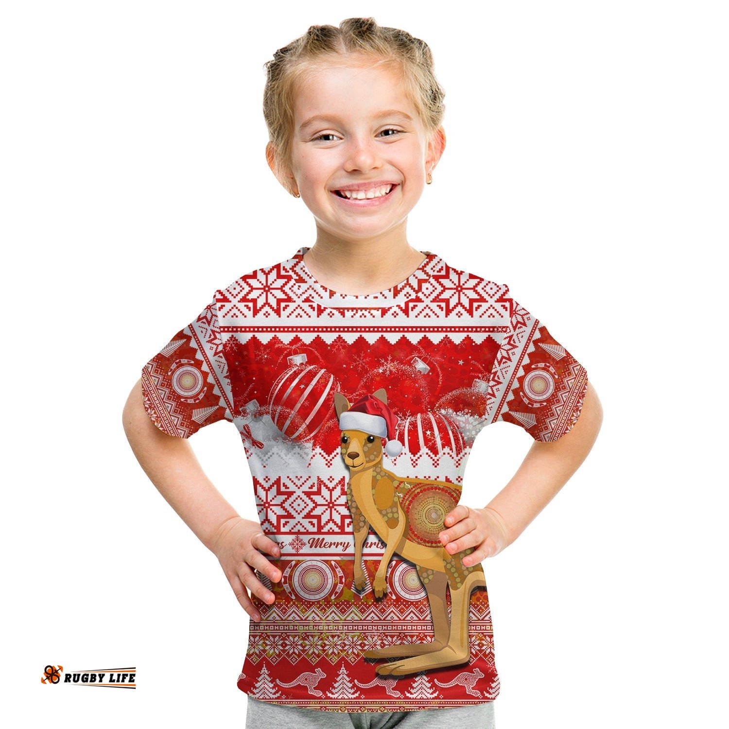 Australia T Shirt KID Kangaroo Aboriginal Painting Merry Christmas