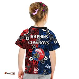 NRL Dolphins Combine Cowboys Rugby Kid T Shirt Indigenous Aboriginal Style