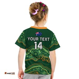 Custom Text And Number Aussie Sevens Rugby Aboriginal Art Kid T Shirt
