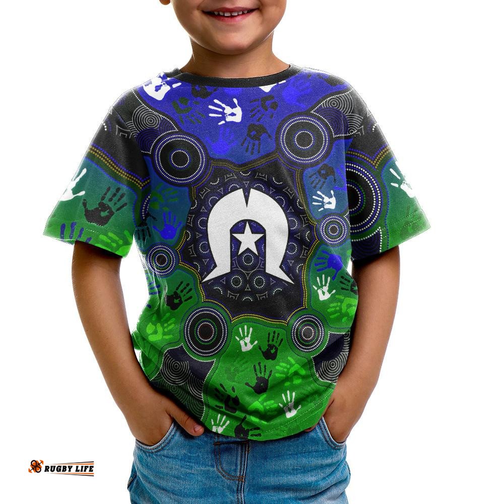 Aboriginal T-Shirt Kids - Torres Strait Symbol With Indigenous Patterns