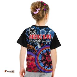 Australia ANZAC Day Kid T Shirt Aboriginal Military and Poppy Flowers Style