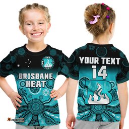 Custom Text And Number Brisbane Heat T Shirt KID Gradient Aboriginal Dot Painting