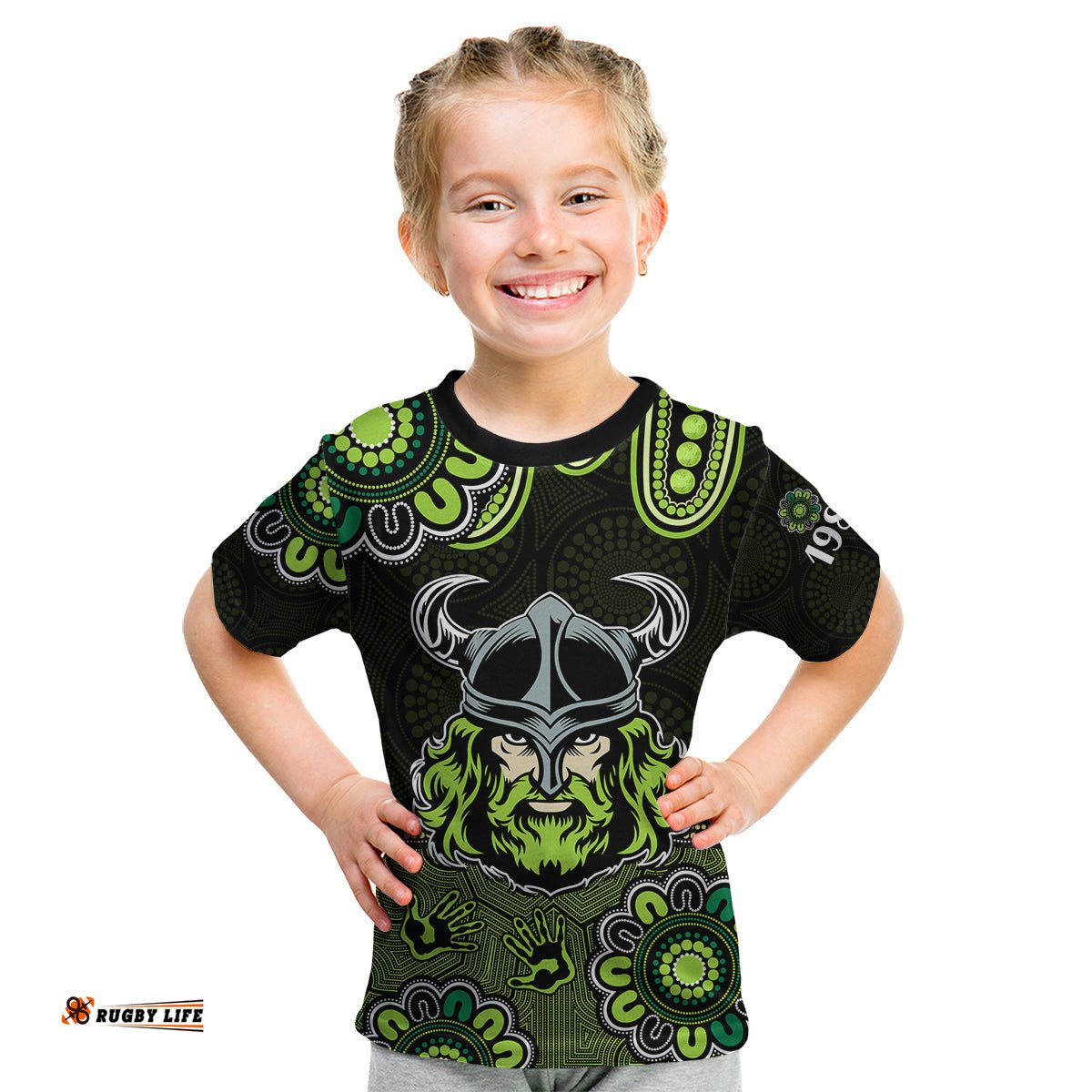 Custom Personalised NRL Canberra Raiders Rugby 1981 Aboriginal Kid T Shirt