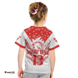 Custom Text and Number Swans Football T Shirt KID Est 1874 Aboriginal Boomerang Sydney Bloods