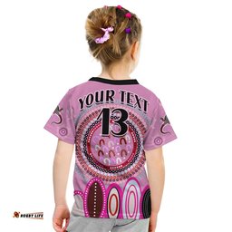 Custom Text and Number Aboriginal Stand Up T Shirt KID Circle Dot with Lizard Version Pink