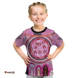 Custom Text and Number Aboriginal Stand Up T Shirt KID Circle Dot with Lizard Version Pink