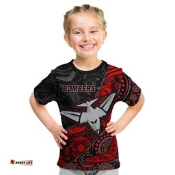 Custom Text and Number Bombers Football T Shirt KID Essendon Aboriginal