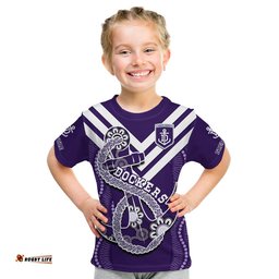 Dockers Football T Shirt KID Fremantle Anchor Mix Aboriginal Pattern Dynamic Style