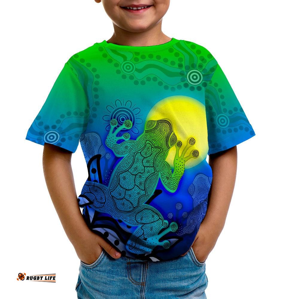 CustomAboriginal T-Shirts Kid - Indigenous Frog Blue