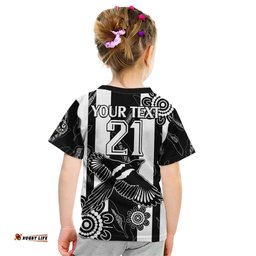 Custom Text And Number Collingwood Football Kid T Shirt Proud To Be Magpies Aboriginal Version