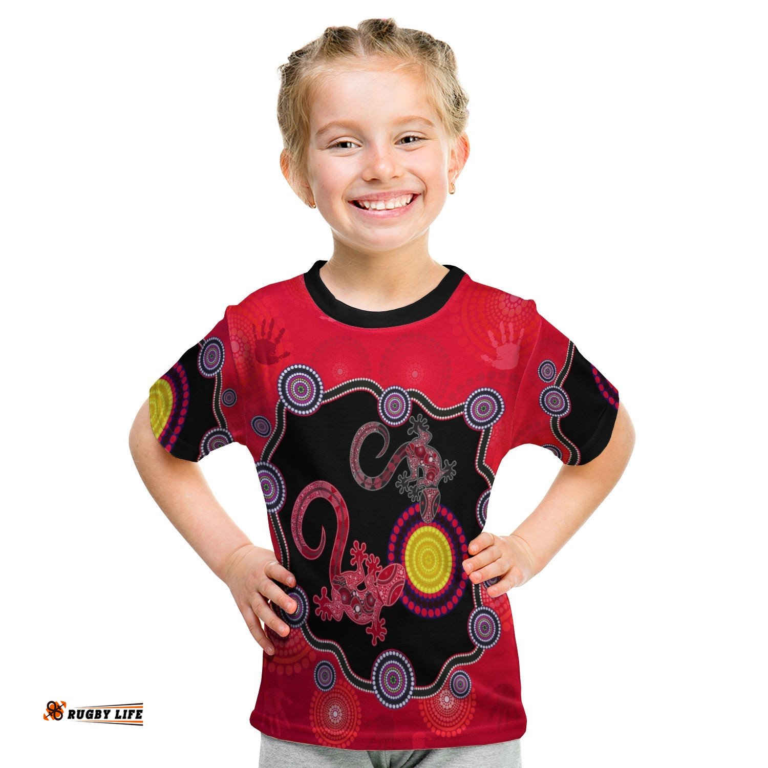 Aboriginal Lizard T Shirt KID Attracted Australia Version Red