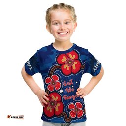 Australia ANZAC T Shirt KID Lest We Forget Camouflage Mix Aboriginal Poppies And Slouch Hat