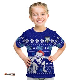 Bulldogs Rugby Christmas T Shirt KID Berries Merry Xmas Aboriginal Art