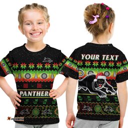 Custom Personalised Penrith Panthers Christmas T Shirt KID The Riff Aboriginal Art Merry Xmas