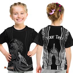 Custom Personalised Torres Strait Islands T Shirt KID The Dhari Mix Aboriginal Turtle Version Black