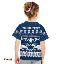 Custom Personalised Cats Football Christmas T Shirt KID Geelong Aboriginal Painting
