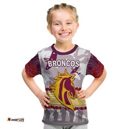 Broncos Anzac Day T Shirt KID Aboriginal Lest We Forget Ver.02