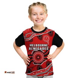 Custom Text And Number Renegades Cricket T Shirt KID Melbourne Aboriginal Painting