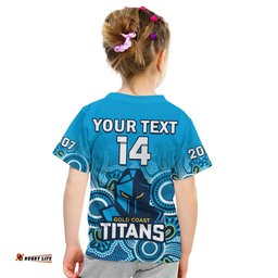 Custom Text And Number Titans Rugby T Shirt KID Gold Coast 2007 Aboriginal Art