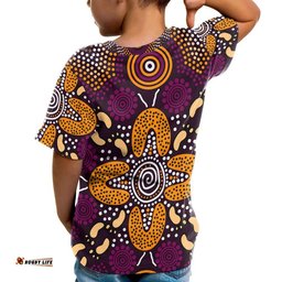 Aboriginal T-Shirt Kids - Flowers Dot Panting Art